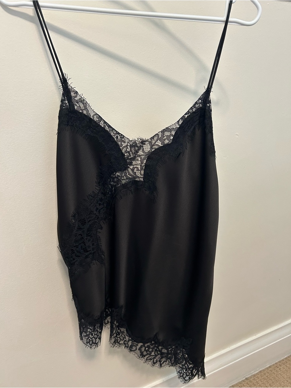 Zara Black Satin Lace-Trim Camisole
